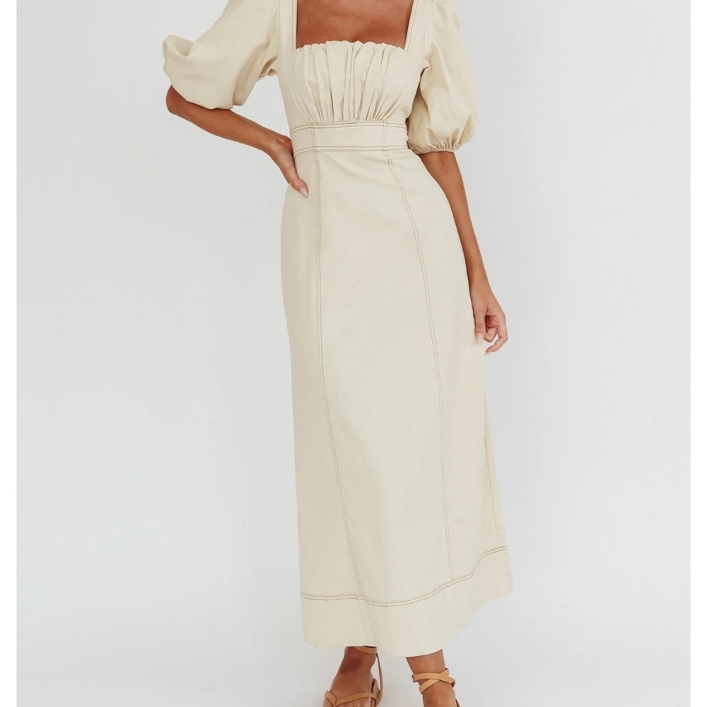 Selfie Leslie Sibille Puff Sleeve Contrast Stitch Dress Butter